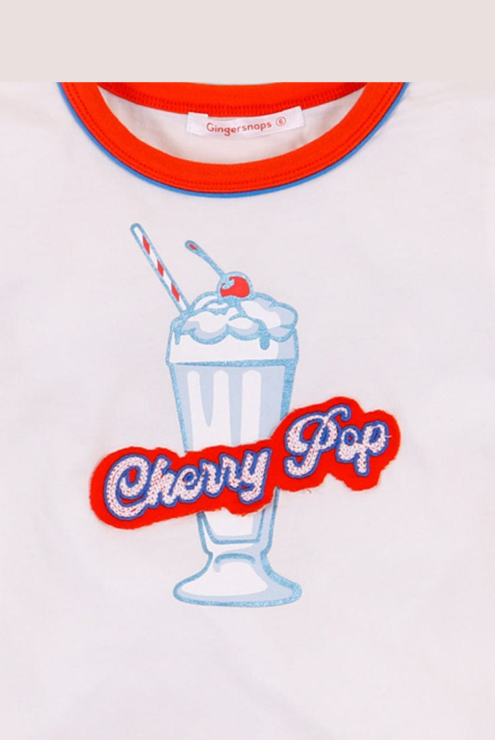 جينجرسنابس تيشيرت بطابعة على الصدر كم قصير بناتي أوف وايت فاتح