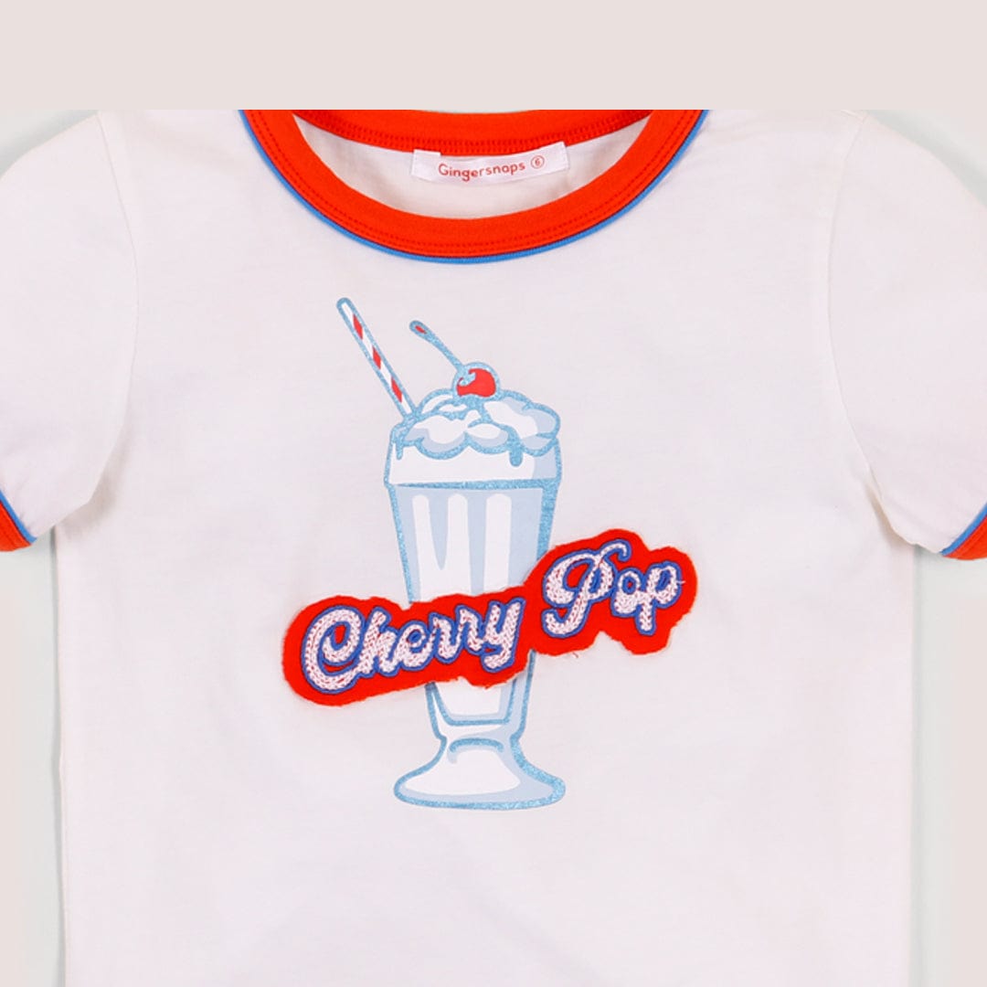 جينجرسنابس تيشيرت بطابعة على الصدر كم قصير بناتي أوف وايت فاتح