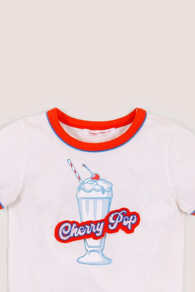 جينجرسنابس تيشيرت بطابعة على الصدر كم قصير بناتي أوف وايت فاتح