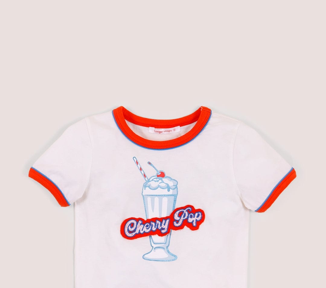 جينجرسنابس تيشيرت بطابعة على الصدر كم قصير بناتي أوف وايت فاتح