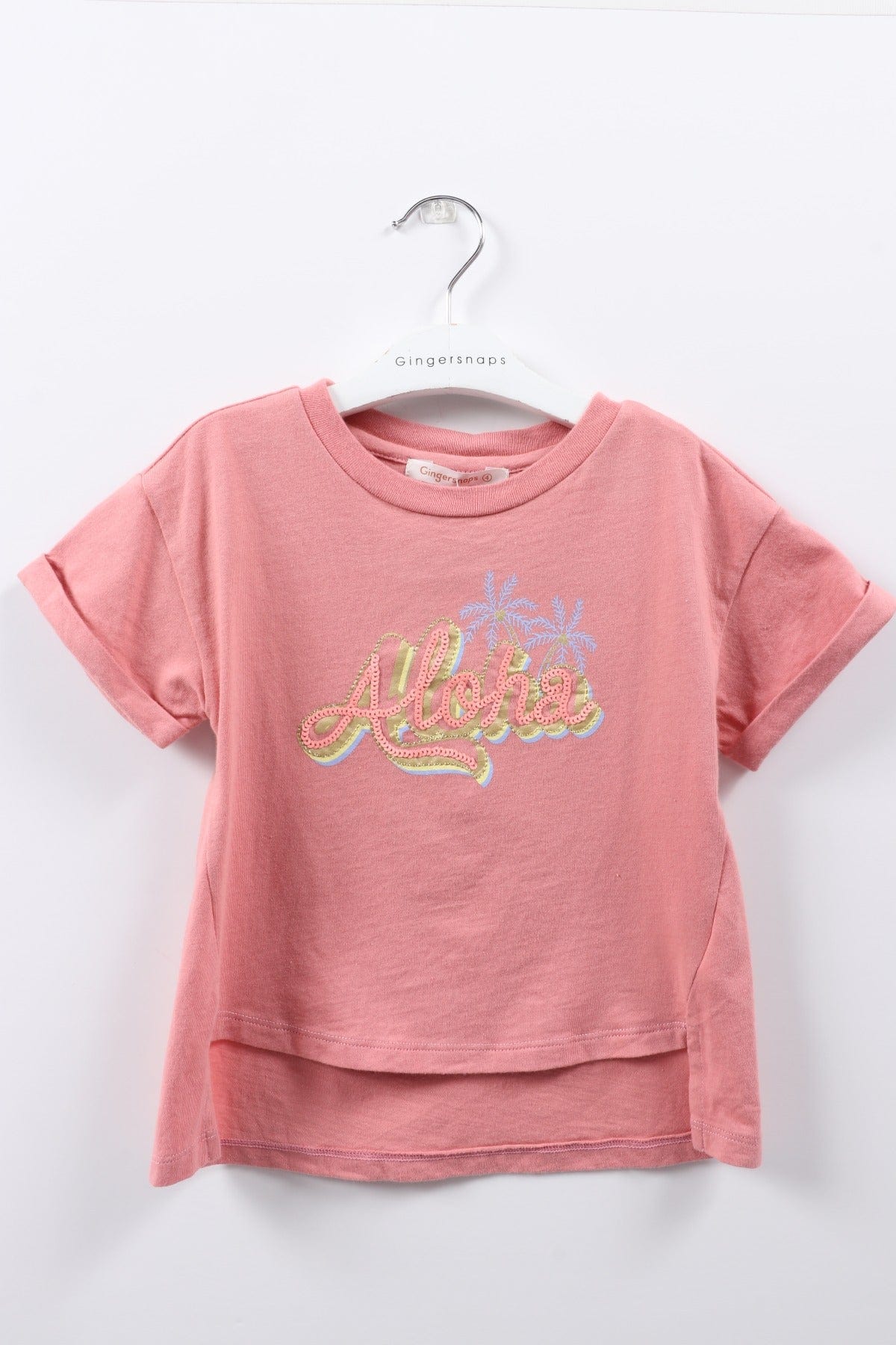 جينجرسنابس تي شيرت بناتي نص كم بنقشة طائر زهري