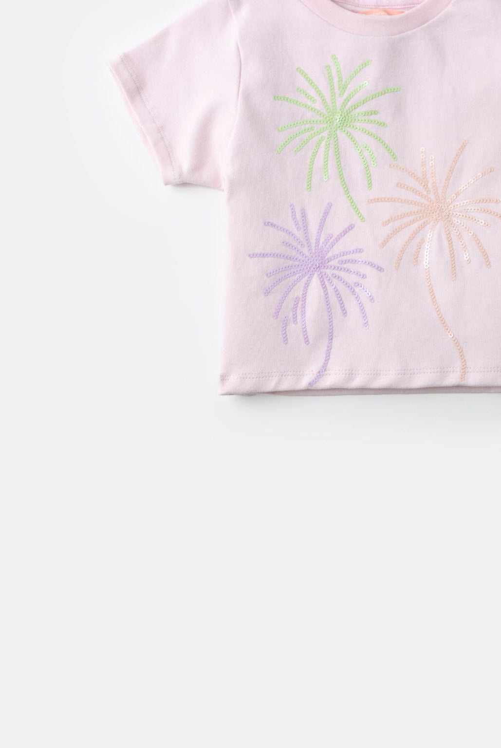 جينجرسنابس تيشيرت بناتي مطرز على شكل ورد كم قصير وردي