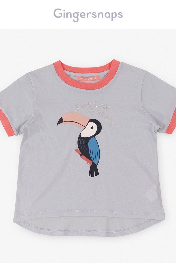 جينجرسنابس تي شيرت بناتي بطبعة بغبغاء نيلي فاتح