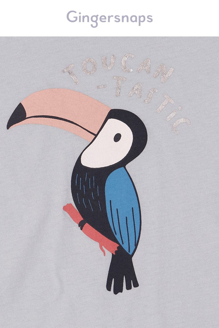 جينجرسنابس تي شيرت بناتي بطبعة بغبغاء نيلي فاتح