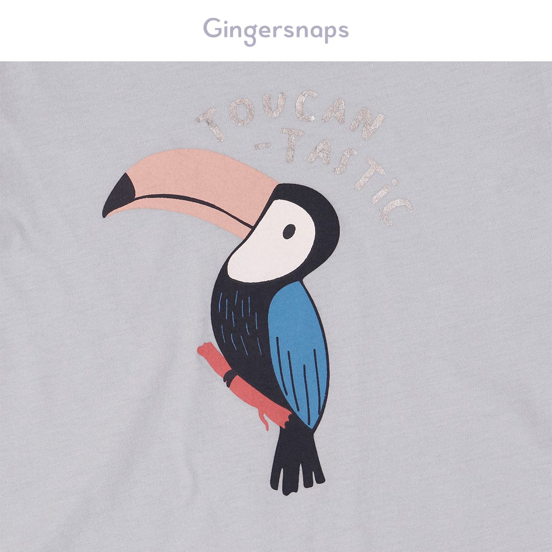 جينجرسنابس تي شيرت بناتي بطبعة بغبغاء نيلي فاتح