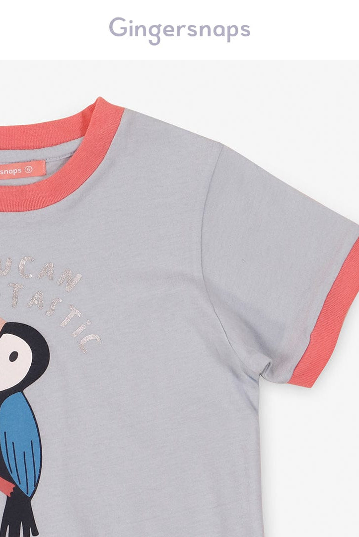 جينجرسنابس تي شيرت بناتي بطبعة بغبغاء نيلي فاتح