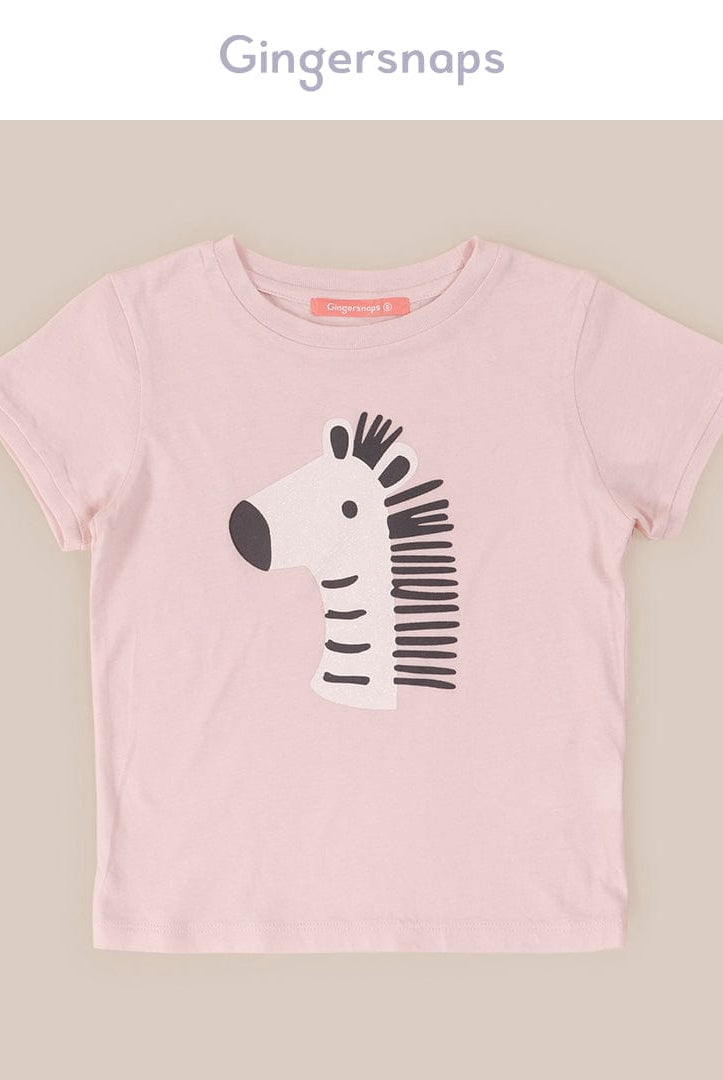 جينجرسنابس تي شيرت بناتي بطبعة حمار وحشي وردي فاتح