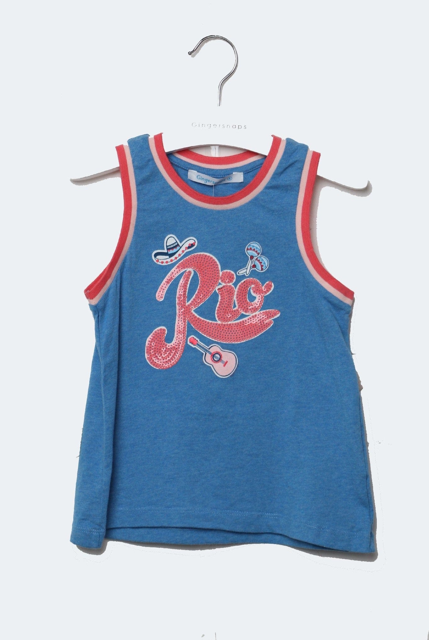 جينجرسنابس بلوزة كت مع طبعة على الصدر بناتي أزرق زاهي