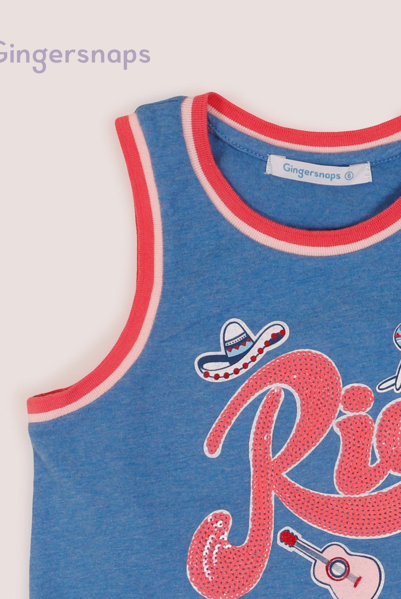 جينجرسنابس بلوزة كت مع طبعة على الصدر بناتي أزرق زاهي