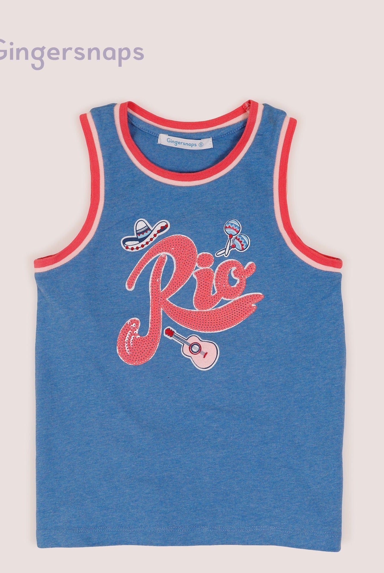 جينجرسنابس بلوزة كت مع طبعة على الصدر بناتي أزرق زاهي