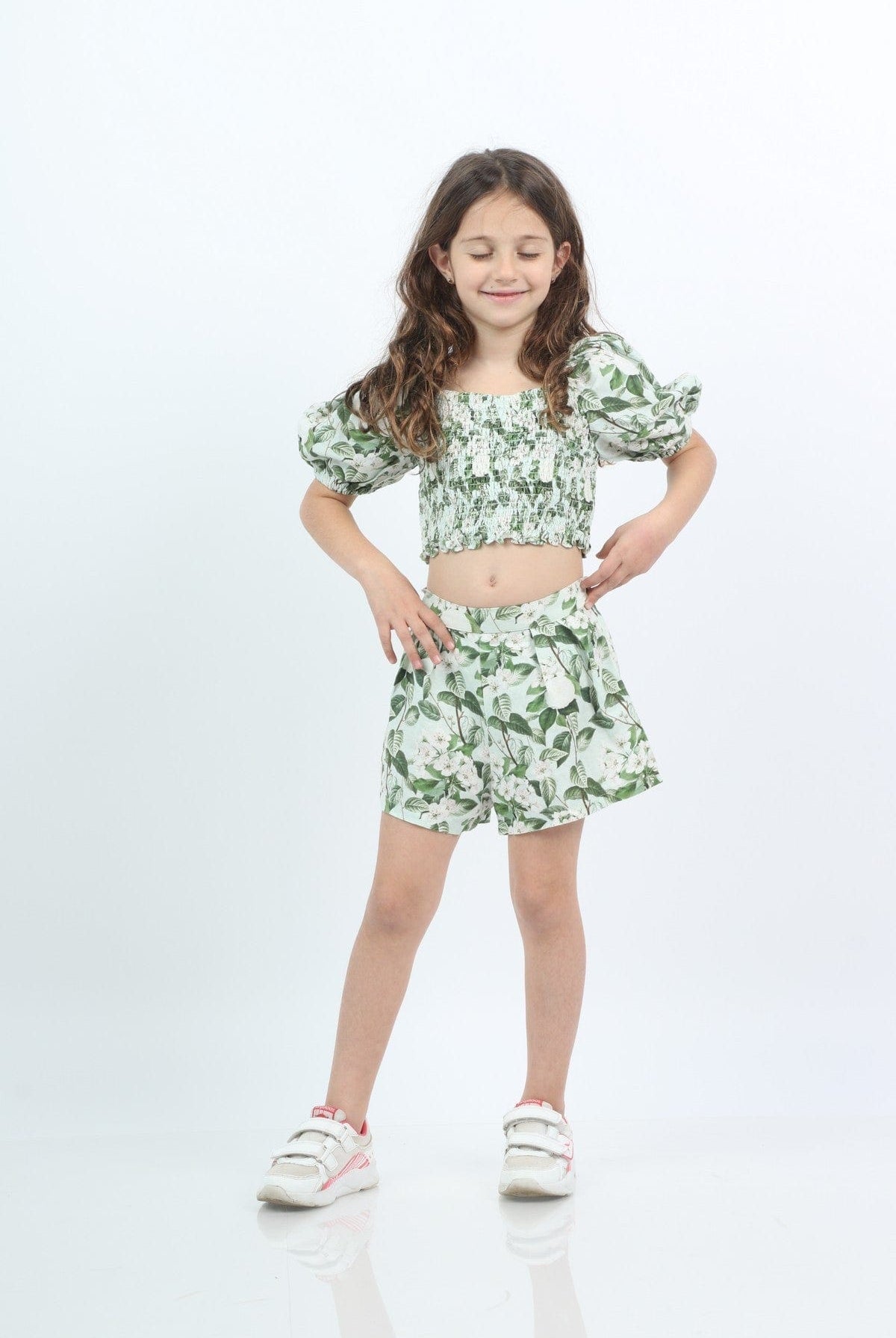 جينجرسنابس طقم شورت بناتي مشجرة وتانك توب مشجر اخضر فاتح