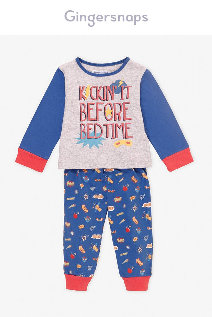 جينجرسنابس بيجامة أولادي قطعتين تيشيرت كم طويل وبنطلون رمادي / أزرق غامق