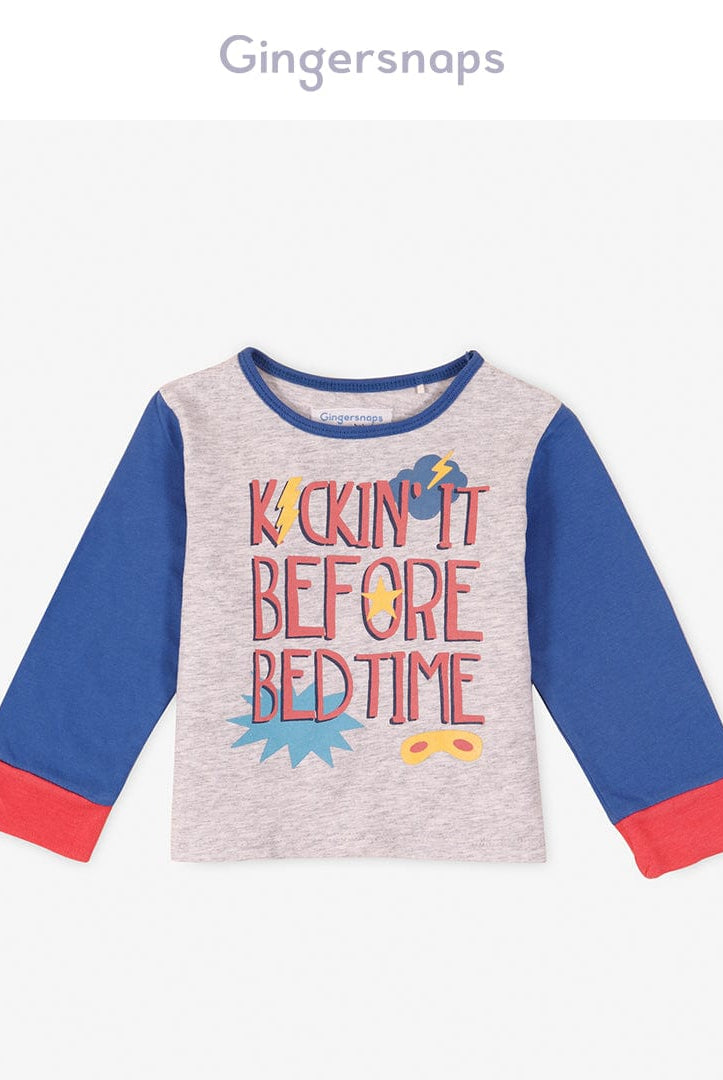 جينجرسنابس بيجامة أولادي قطعتين تيشيرت كم طويل وبنطلون رمادي / أزرق غامق