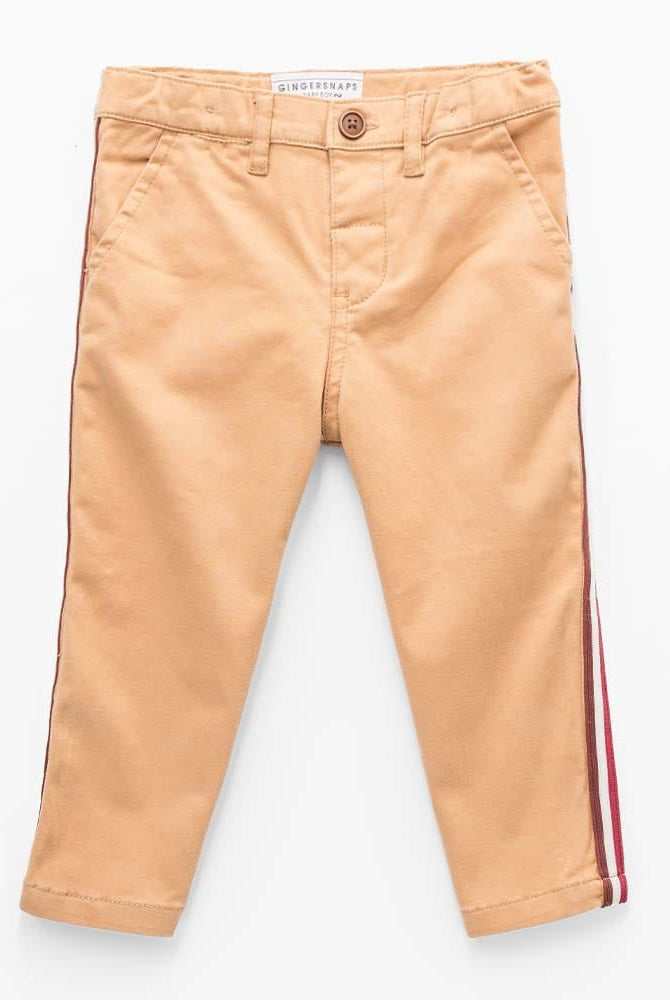 جينجرسنابس بنطلون اطفال رضع ولادي سادة بخيوط جانبية كراميل