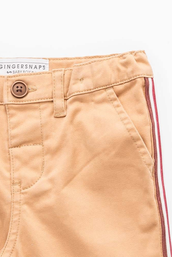 جينجرسنابس بنطلون اطفال رضع ولادي سادة بخيوط جانبية كراميل
