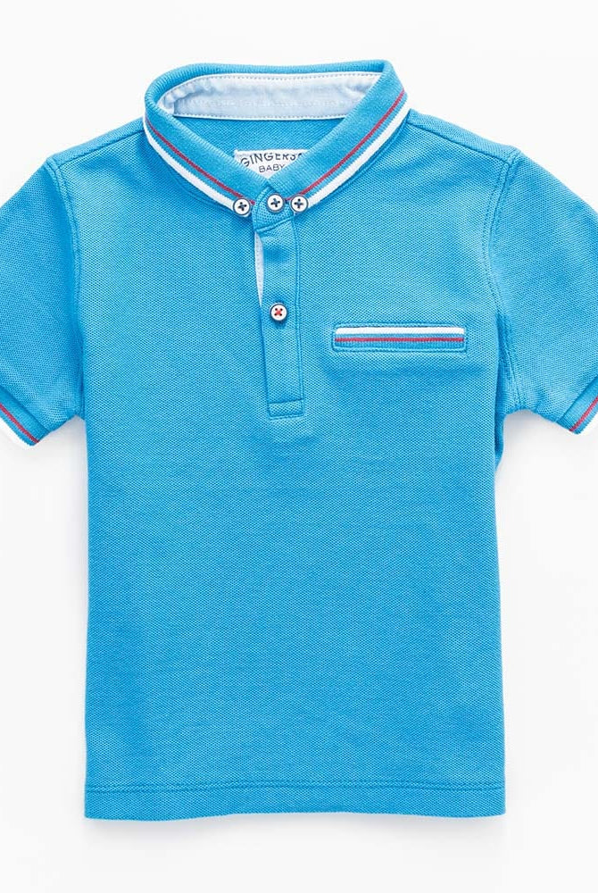 جينجرسنابس تيشيرت بولو أولادي سادة بجيب علي الصدر ازرق جينز