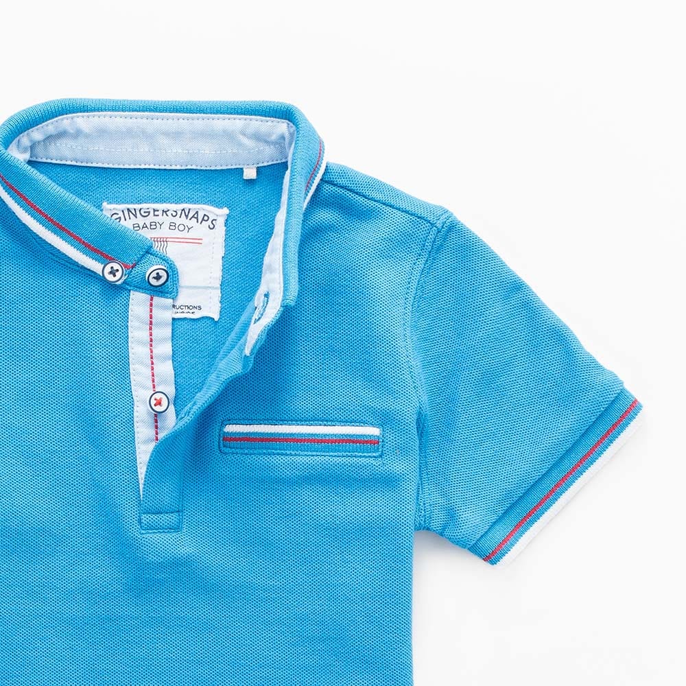 جينجرسنابس تيشيرت بولو أولادي سادة بجيب علي الصدر ازرق جينز