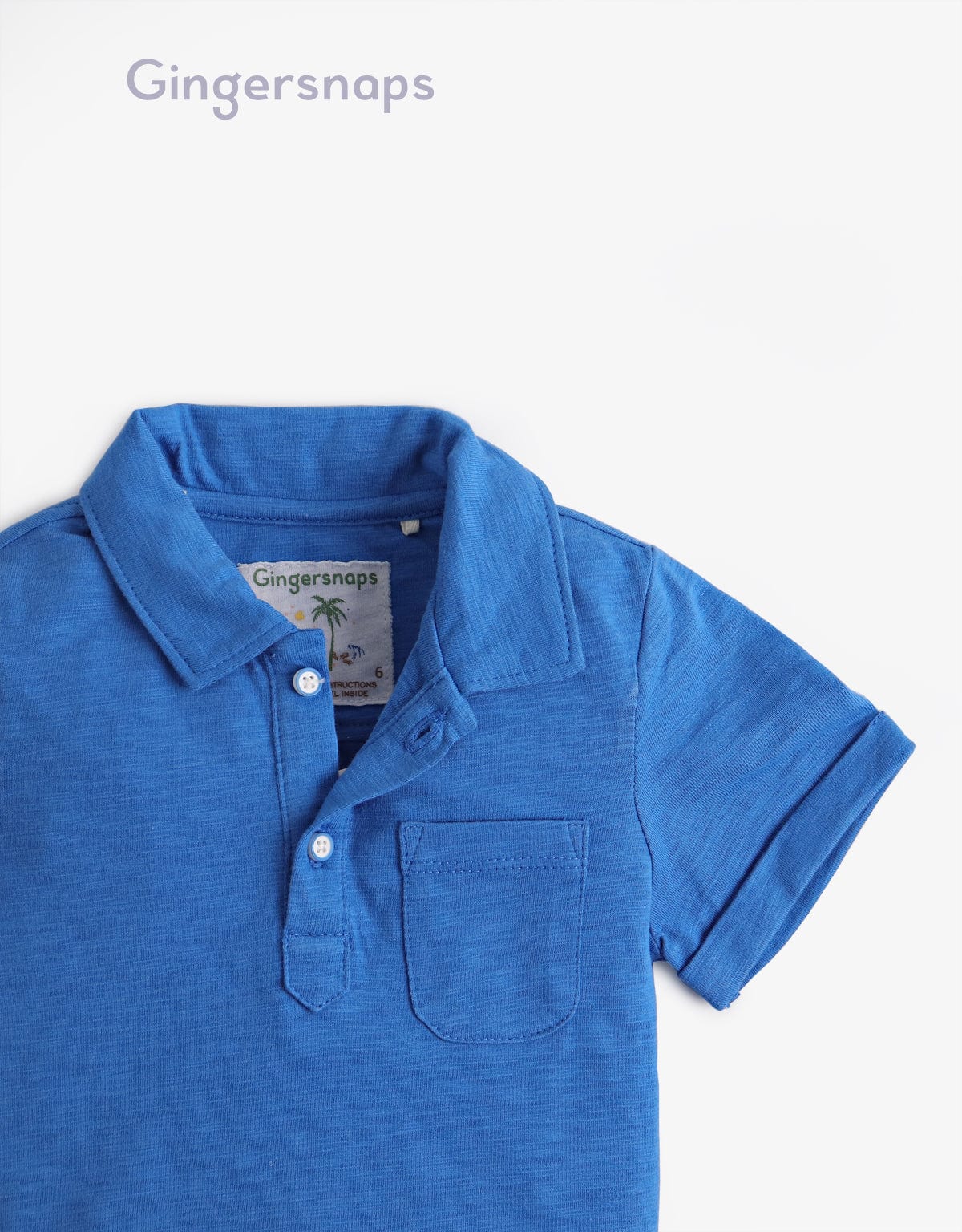 جينجرسنابس تيشيرت بولو أولادي نص كم مزين بجيب علي الصدر أزرق