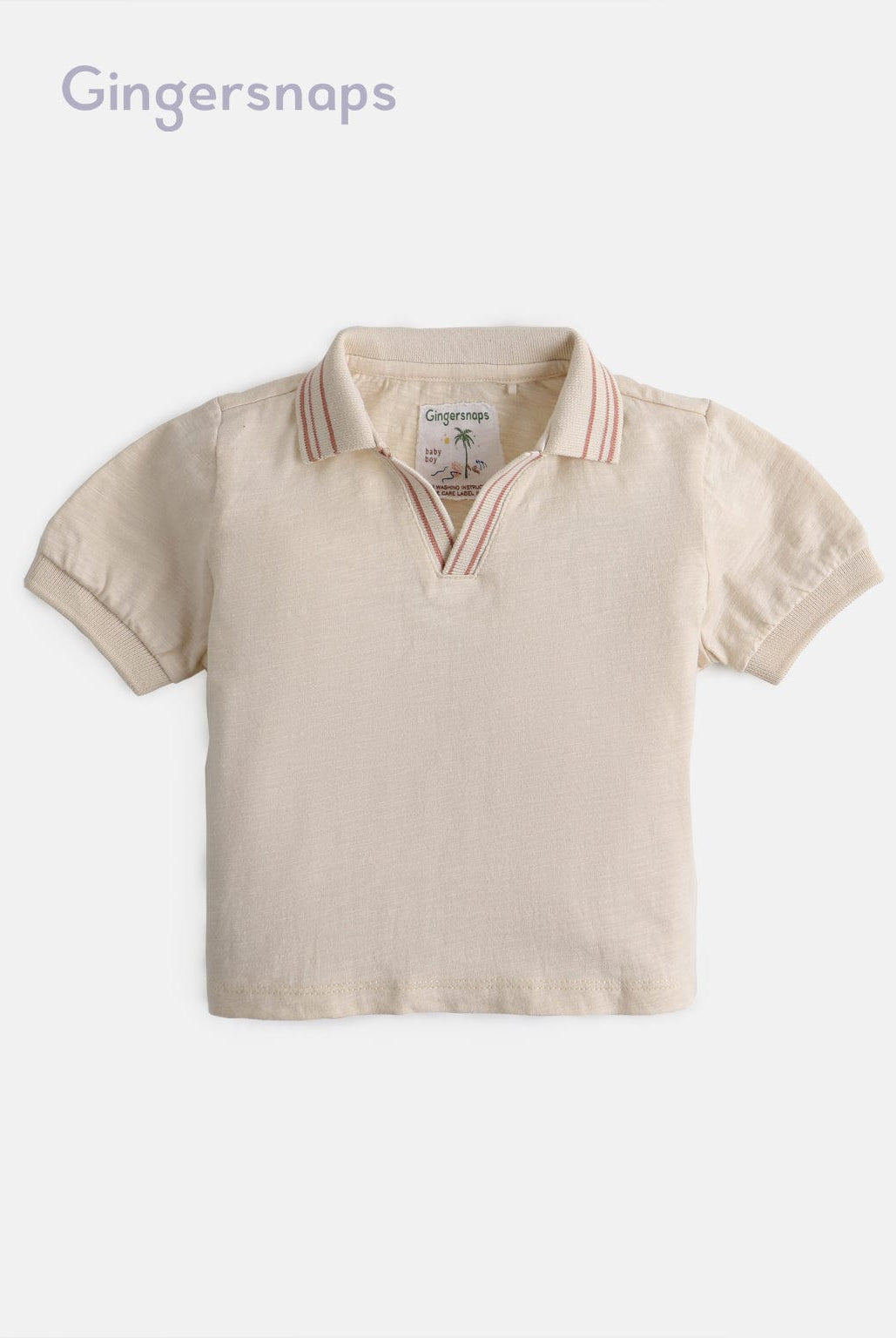 جينجرسنابس تيشيرت بياقة بولو أولادي مزين بخطين بيج
