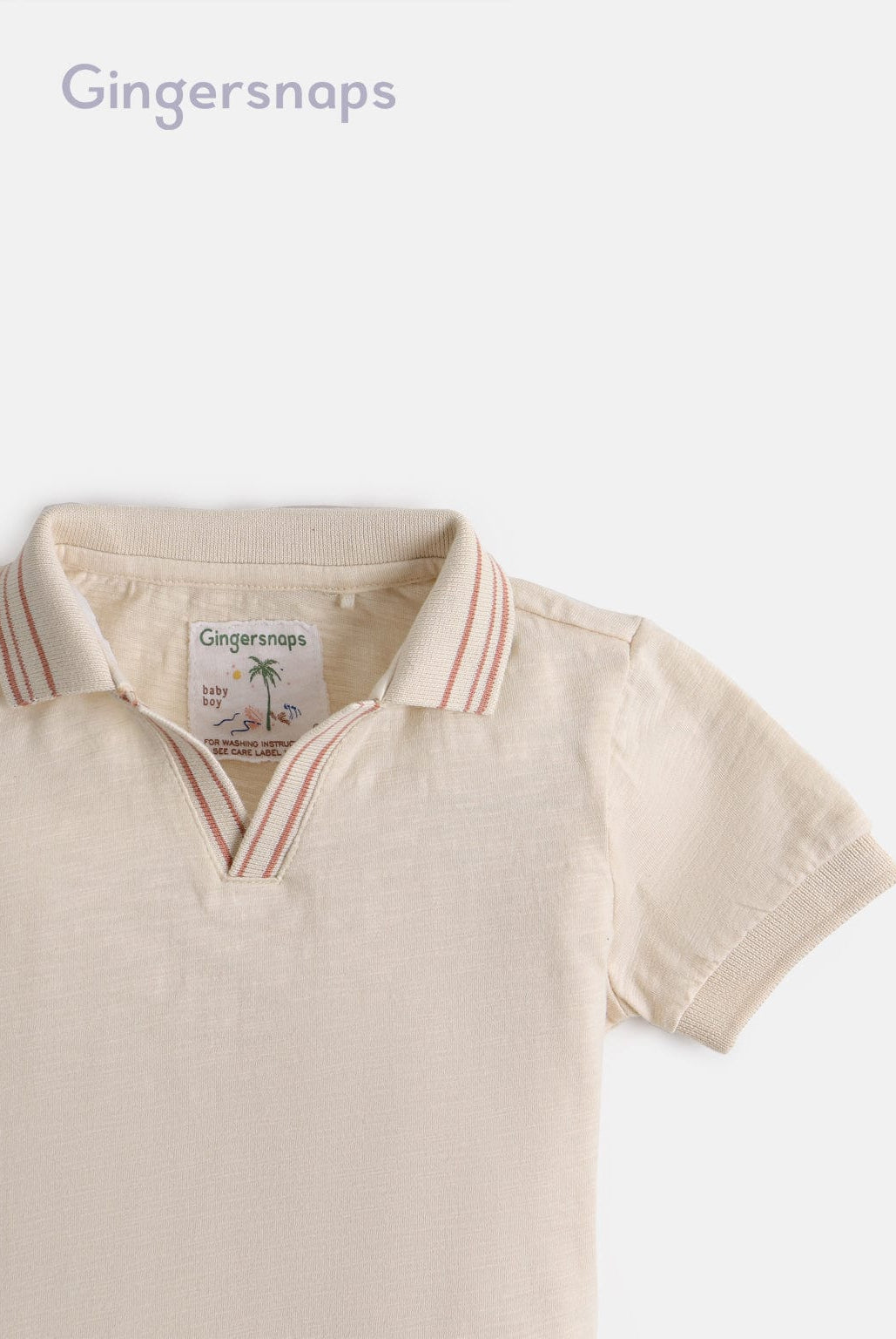 جينجرسنابس تيشيرت بياقة بولو أولادي مزين بخطين بيج