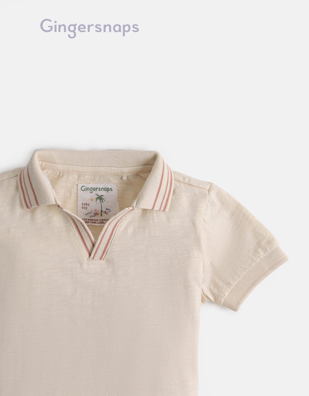 جينجرسنابس تيشيرت بياقة بولو أولادي مزين بخطين بيج