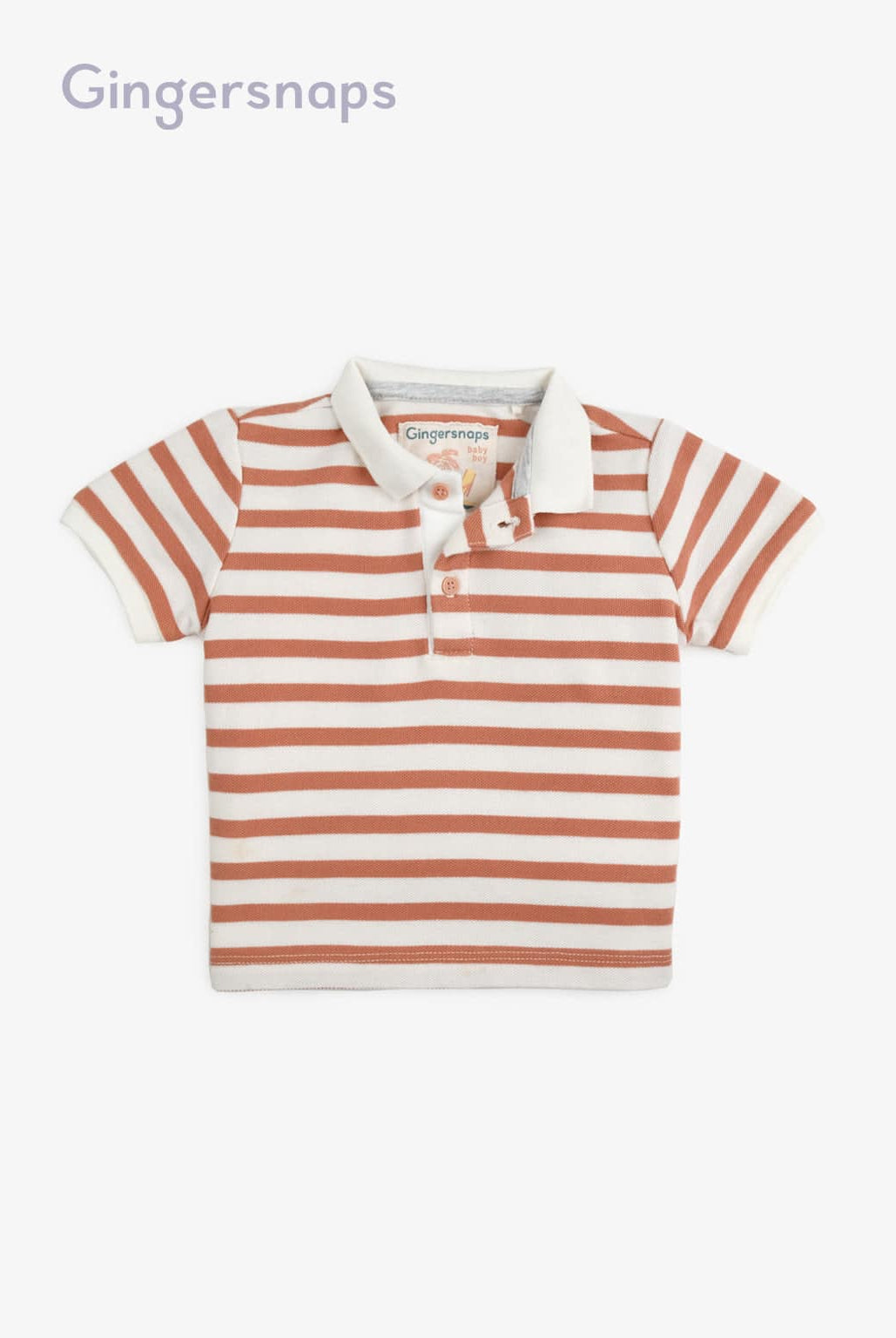 جينجرسنابس تيشيرت بخطوط عريضة بأزرار أمامية كم قصير أولادي بني