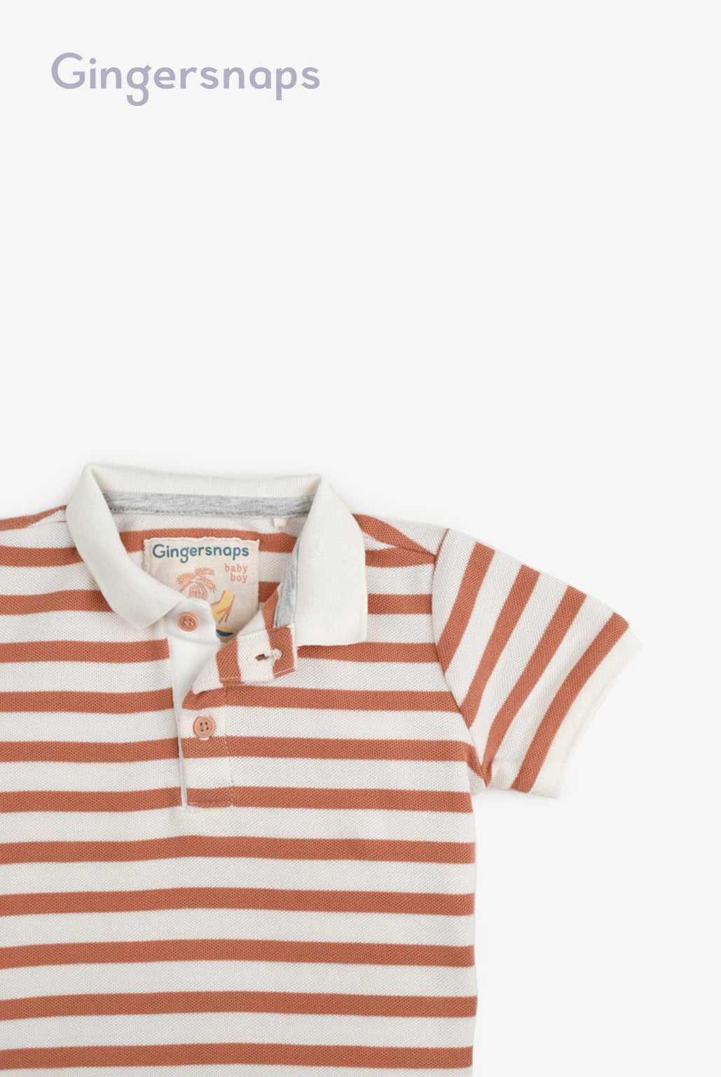 جينجرسنابس تيشيرت بخطوط عريضة بأزرار أمامية كم قصير أولادي بني