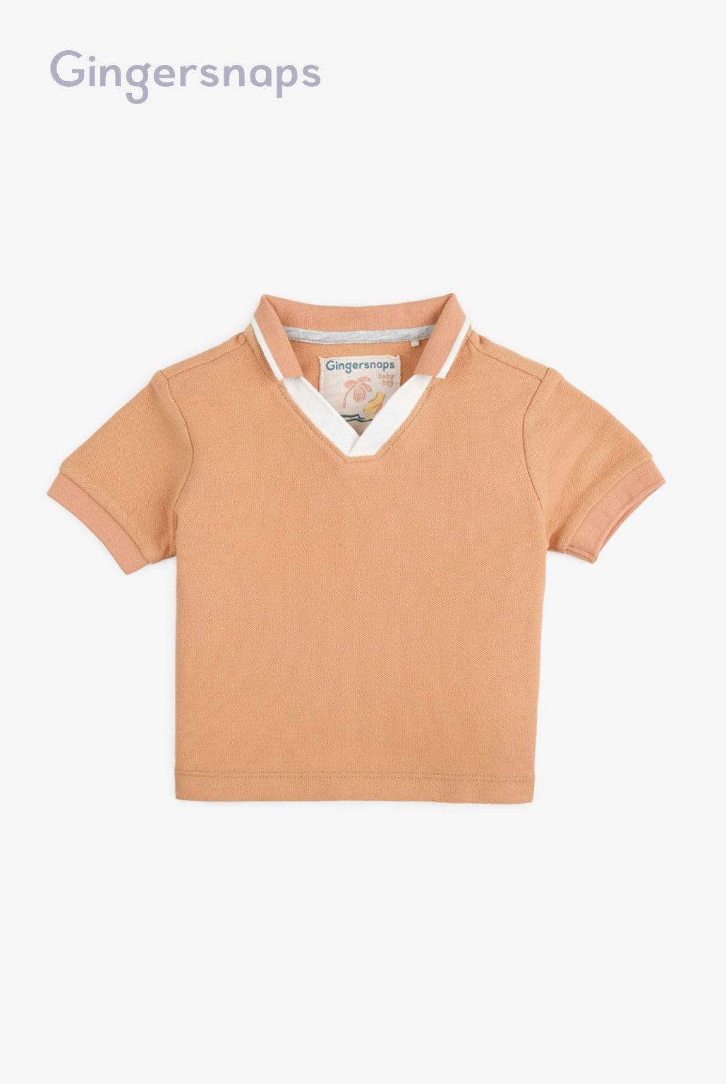 جينجرسنابس تيشيرت أولادي سادة نص كم أولادي بفتحة سبعة بني