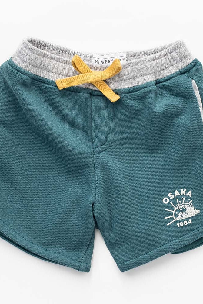 جينجرسنابس شورت قطن برباط ولادي رضع أخضر/رمادي