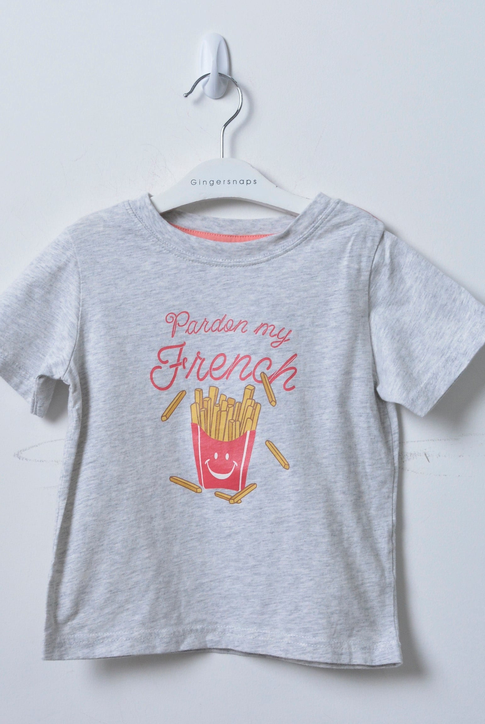 جينجرسنابس تي شيرت ولادي للرضع بطبعة فرينش فرايز رمادي فاتح