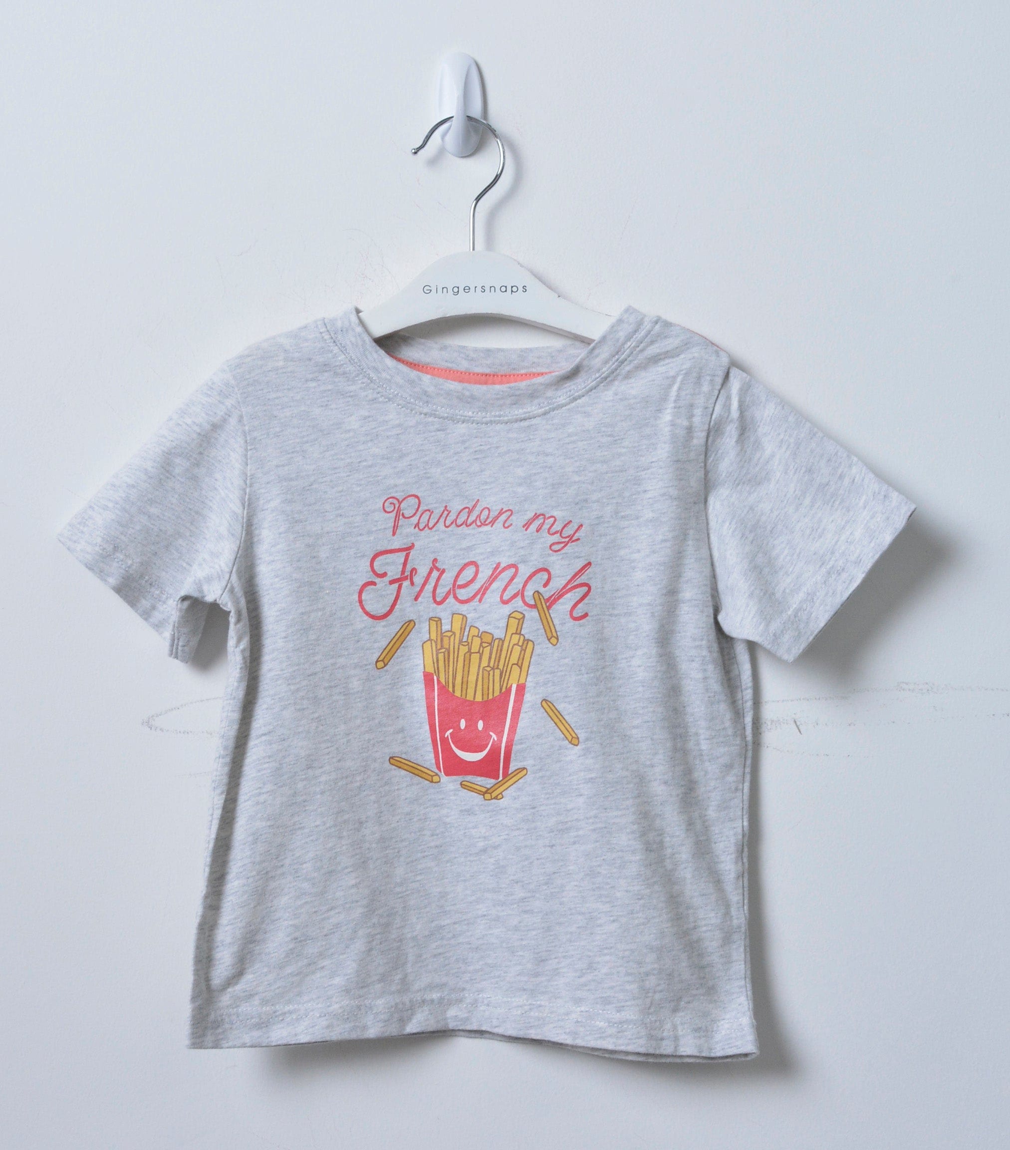 جينجرسنابس تي شيرت ولادي للرضع بطبعة فرينش فرايز رمادي فاتح