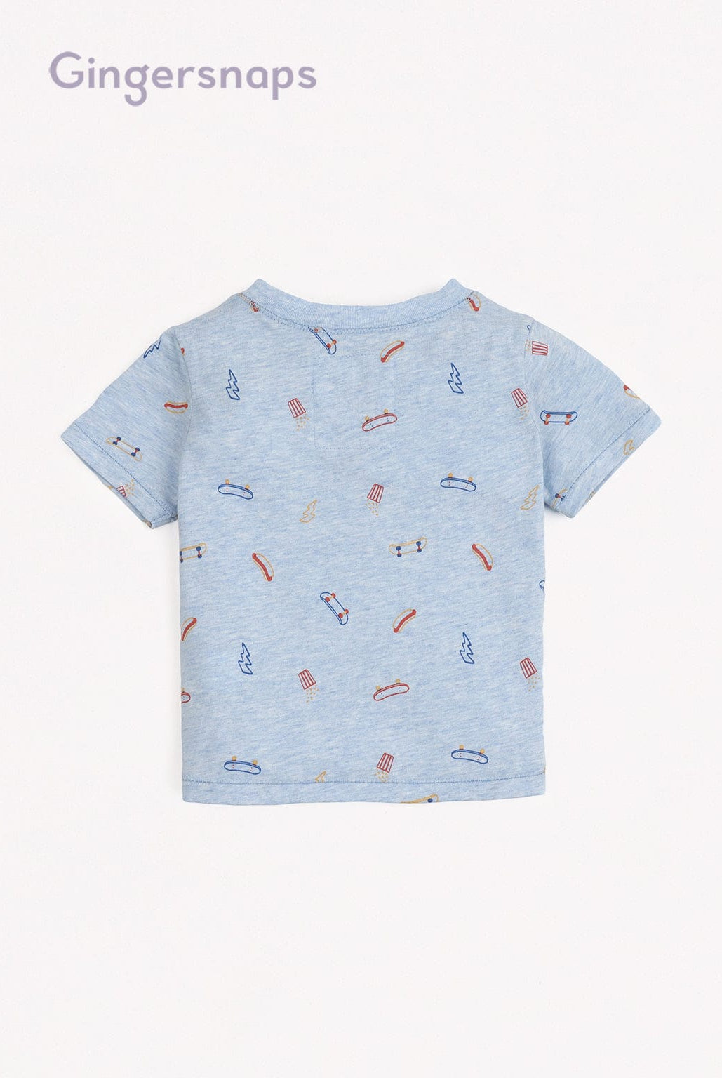 جينجرسنابس تي شيرت بيبي أولاد بجيب أمامي بدون ياقة أزرق فاتح