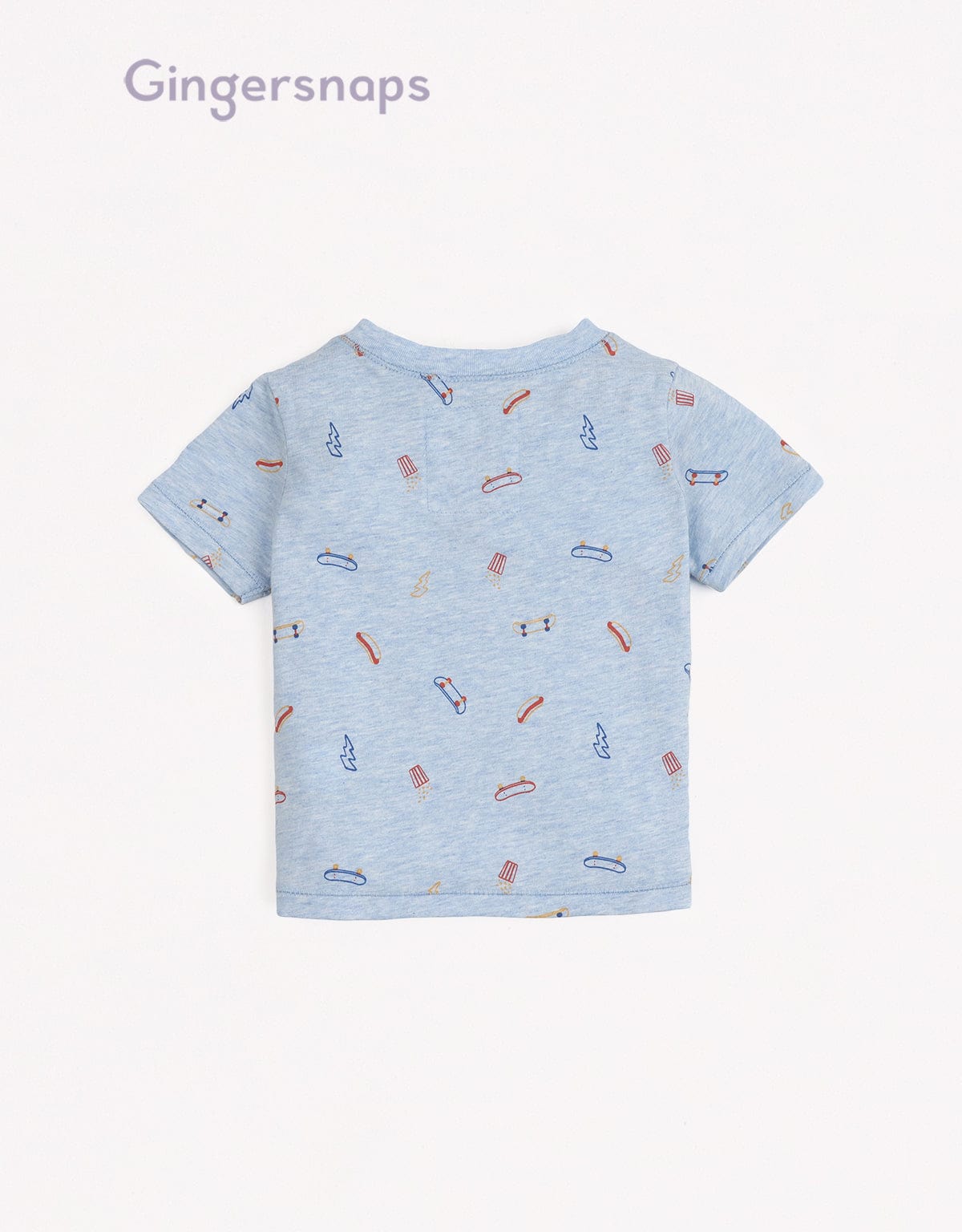 جينجرسنابس تي شيرت بيبي أولاد بجيب أمامي بدون ياقة أزرق فاتح