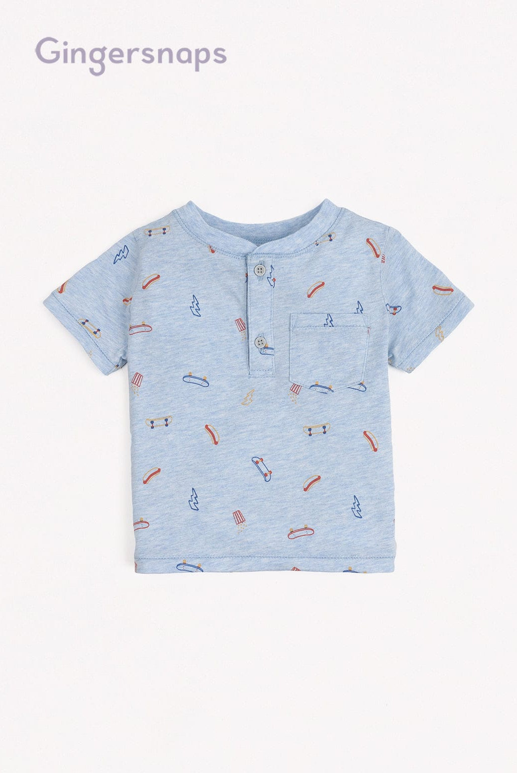 جينجرسنابس تي شيرت بيبي أولاد بجيب أمامي بدون ياقة أزرق فاتح