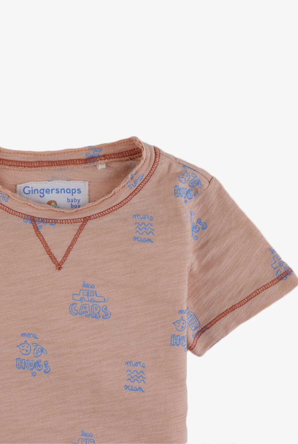 جينجرسنابس تيشيرت أولادي بياقة دائرية بنقشة على الصدر خوخي