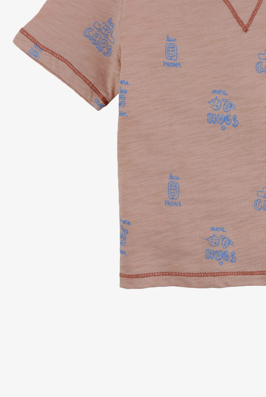 جينجرسنابس تيشيرت أولادي بياقة دائرية بنقشة على الصدر خوخي