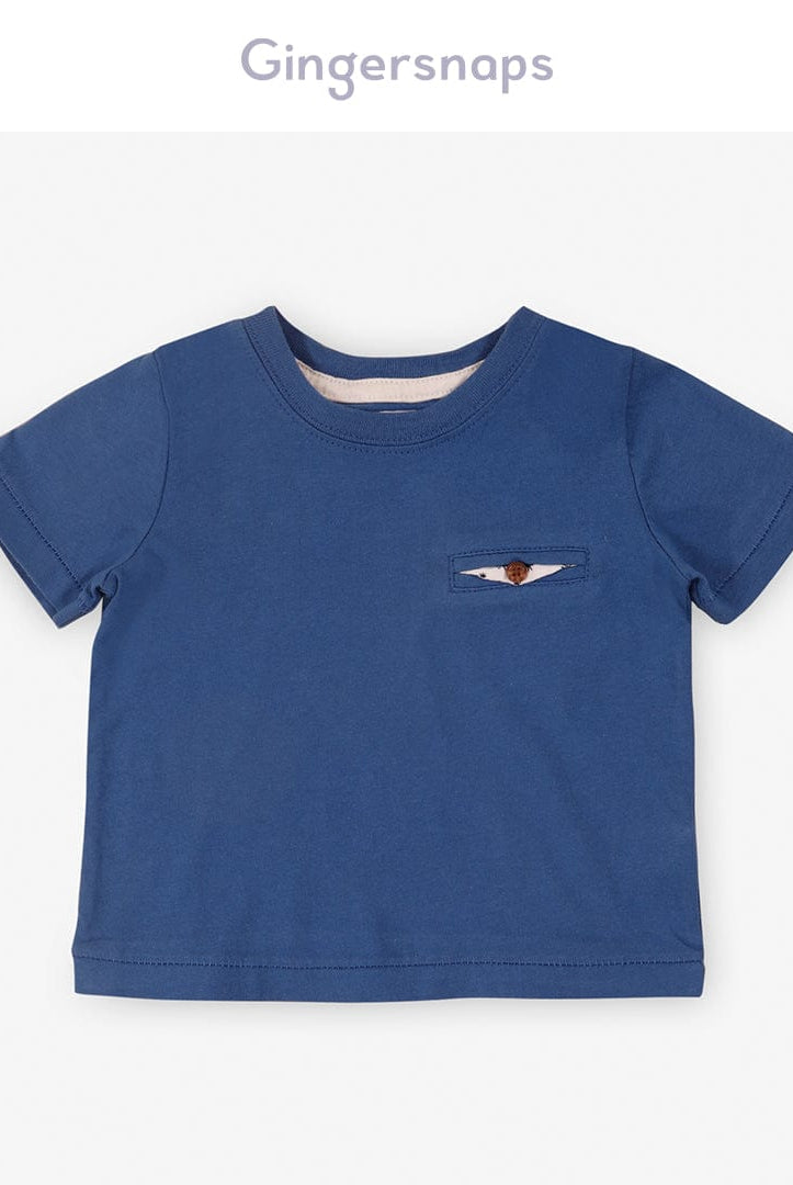 جينجرسنابس تي شيرت ولادي للرضع سادة بجيب أزرق وردي