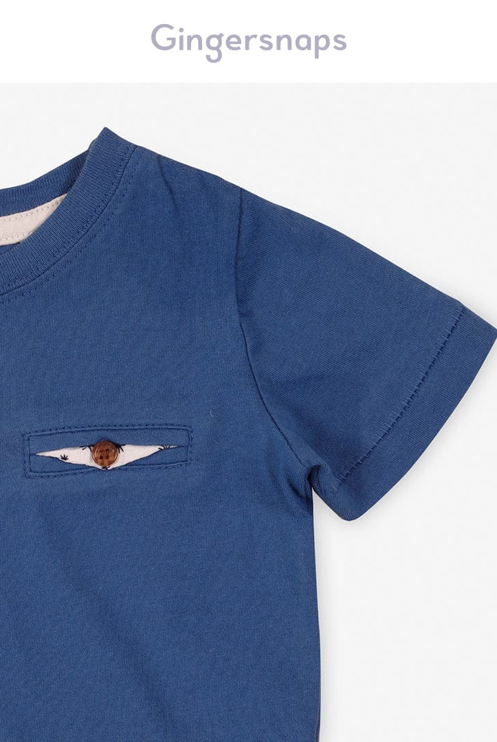 جينجرسنابس تي شيرت ولادي للرضع سادة بجيب أزرق وردي