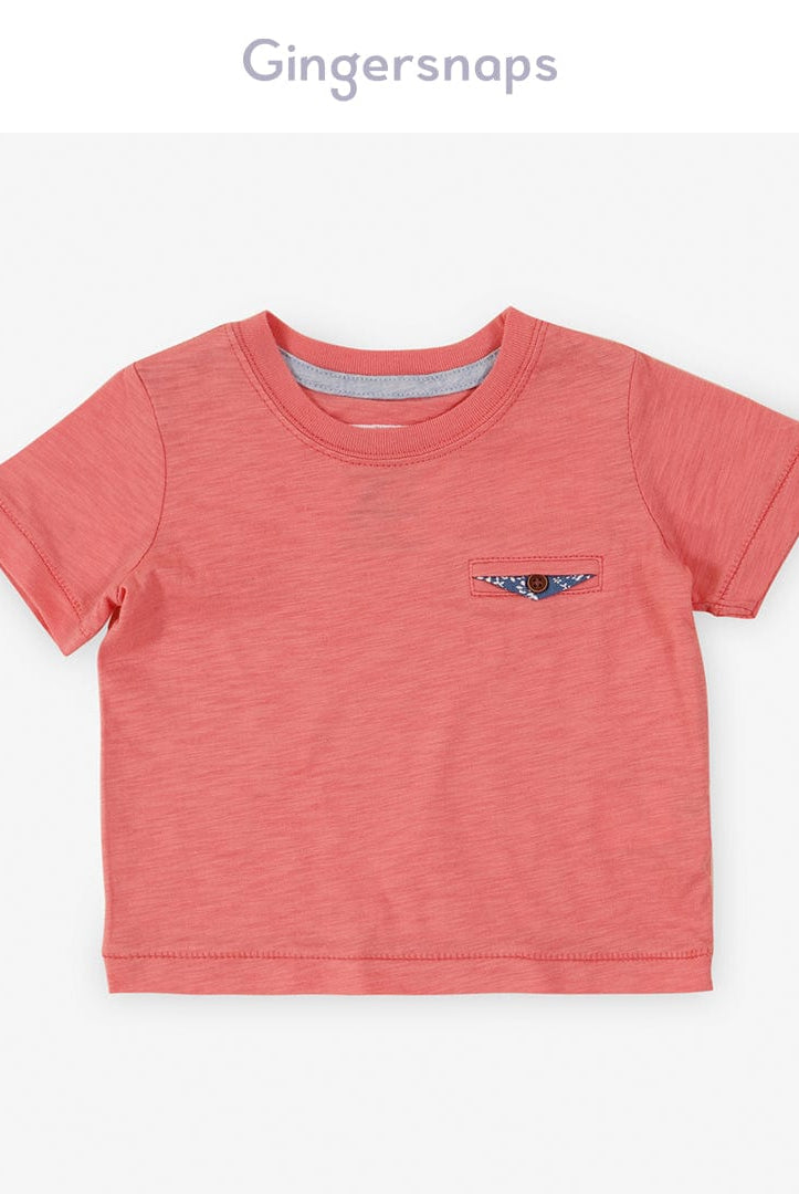 جينجرسنابس تي شيرت ولادي للرضع بياقة دائرية سادة وردي
