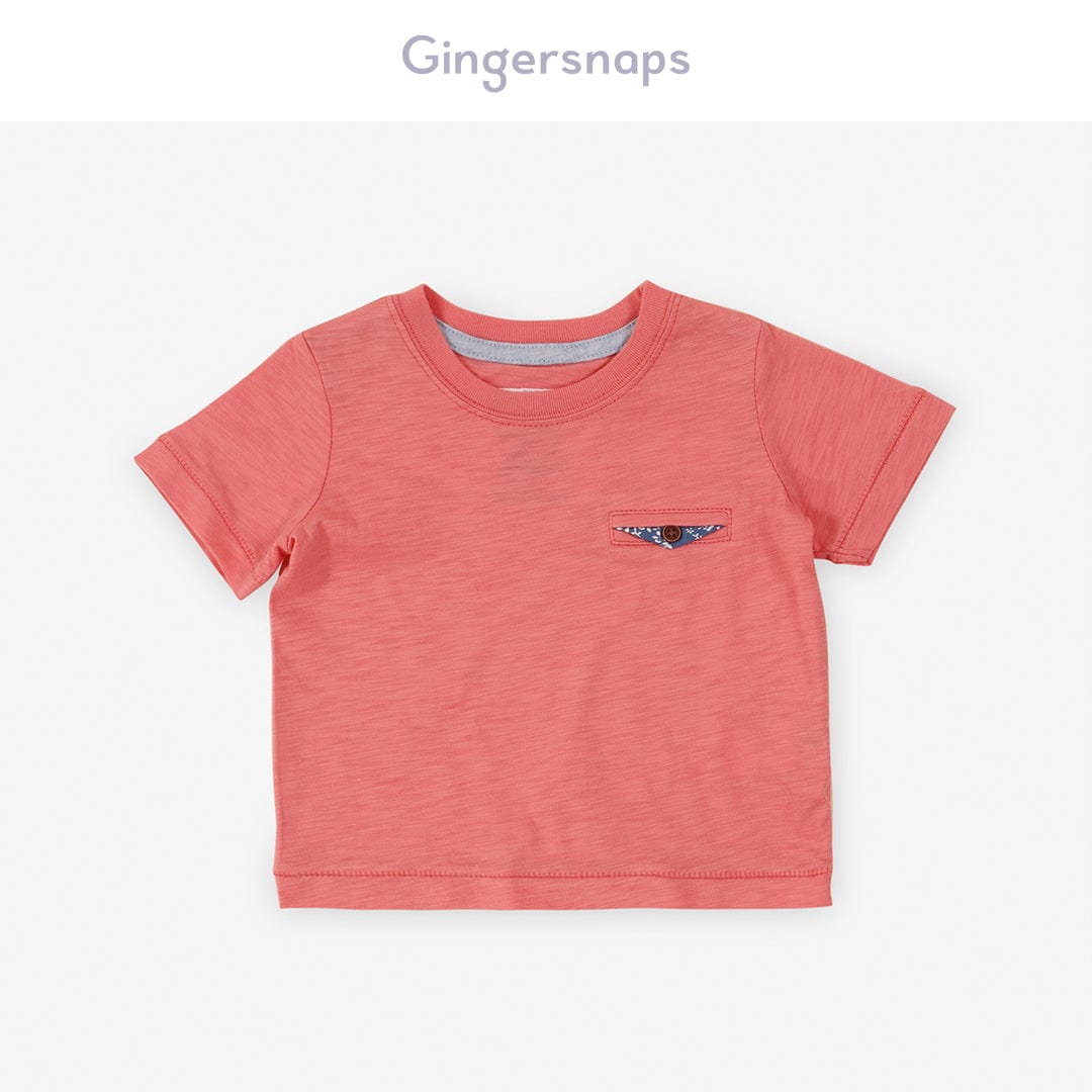 جينجرسنابس تي شيرت ولادي للرضع بياقة دائرية سادة وردي