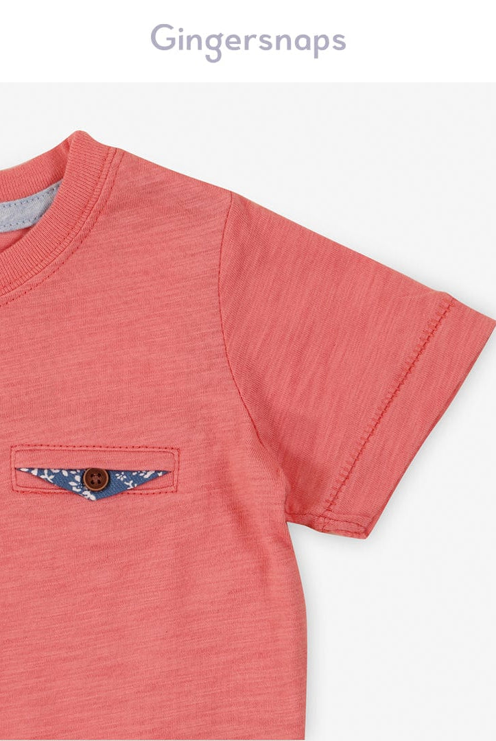 جينجرسنابس تي شيرت ولادي للرضع بياقة دائرية سادة وردي