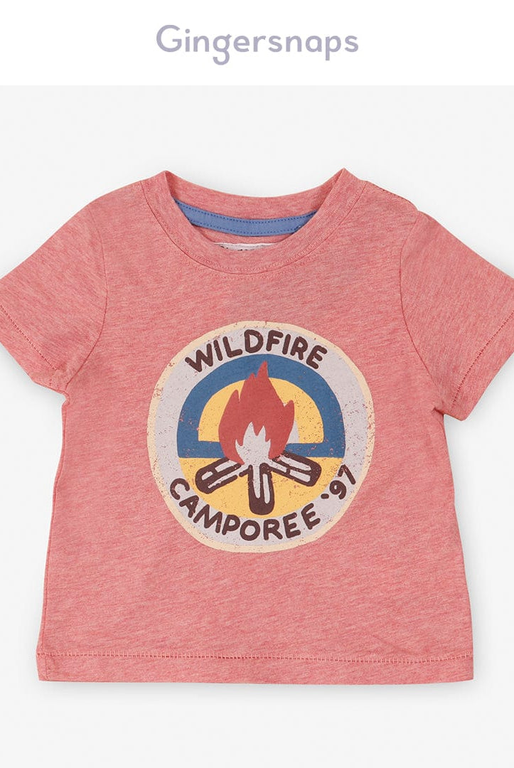 جينجرسنابس تي شيرت ولادي للرضع مطبوعة بياقة دائرية أحمر