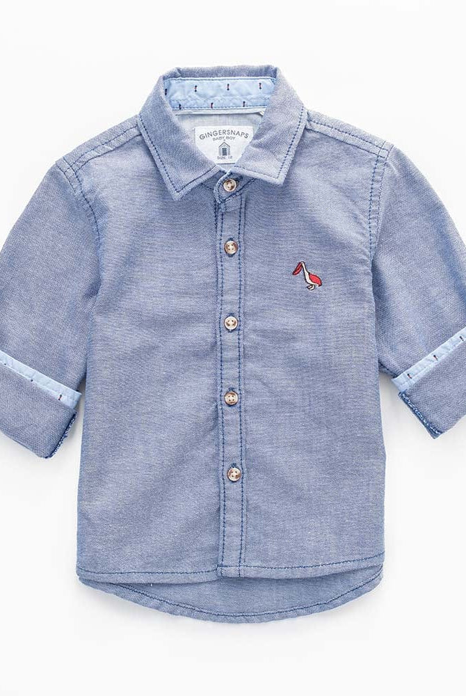 جينجرسنابس قميص منقط بجيوب كم طويل رضع أولادي أزرق غامق