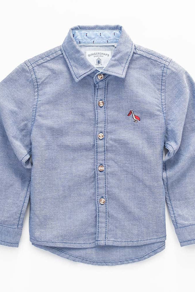 جينجرسنابس قميص منقط بجيوب كم طويل رضع أولادي أزرق غامق