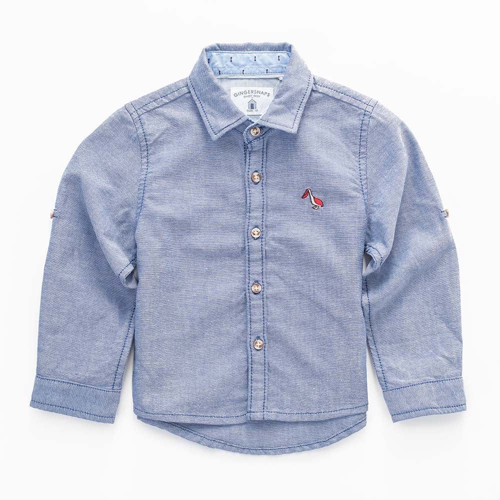 جينجرسنابس قميص منقط بجيوب كم طويل رضع أولادي أزرق غامق