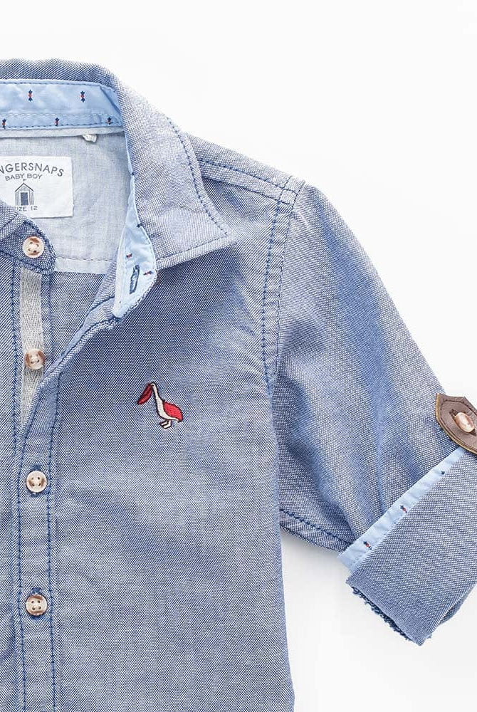 جينجرسنابس قميص منقط بجيوب كم طويل رضع أولادي أزرق غامق