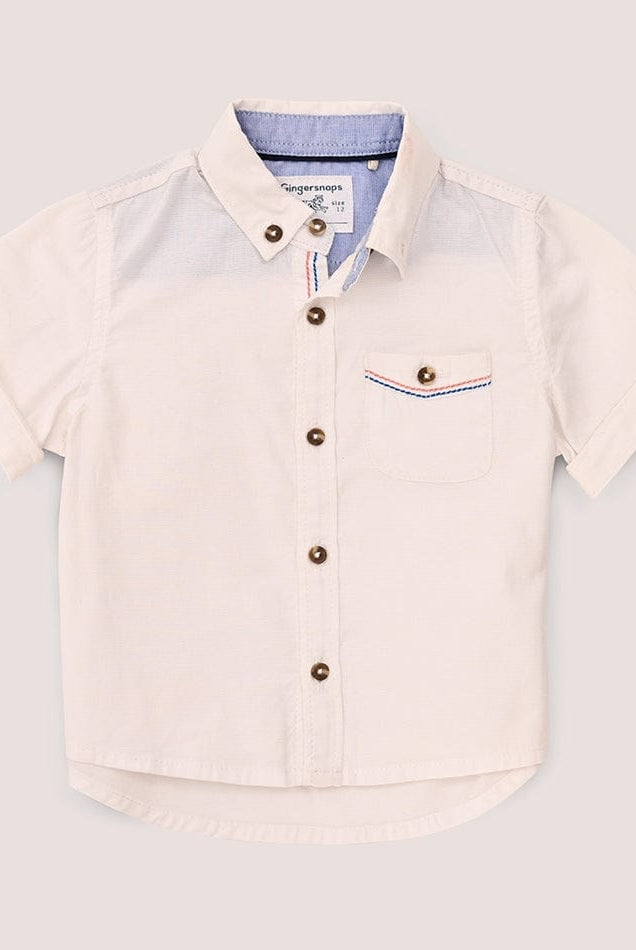 جينجرسنابس قميص بيبي ولادي سادة بجيب مطرز على الصدر أبيض