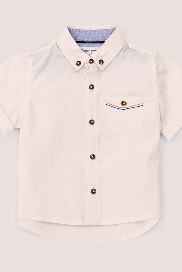 جينجرسنابس قميص بيبي ولادي سادة بجيب مطرز على الصدر أبيض