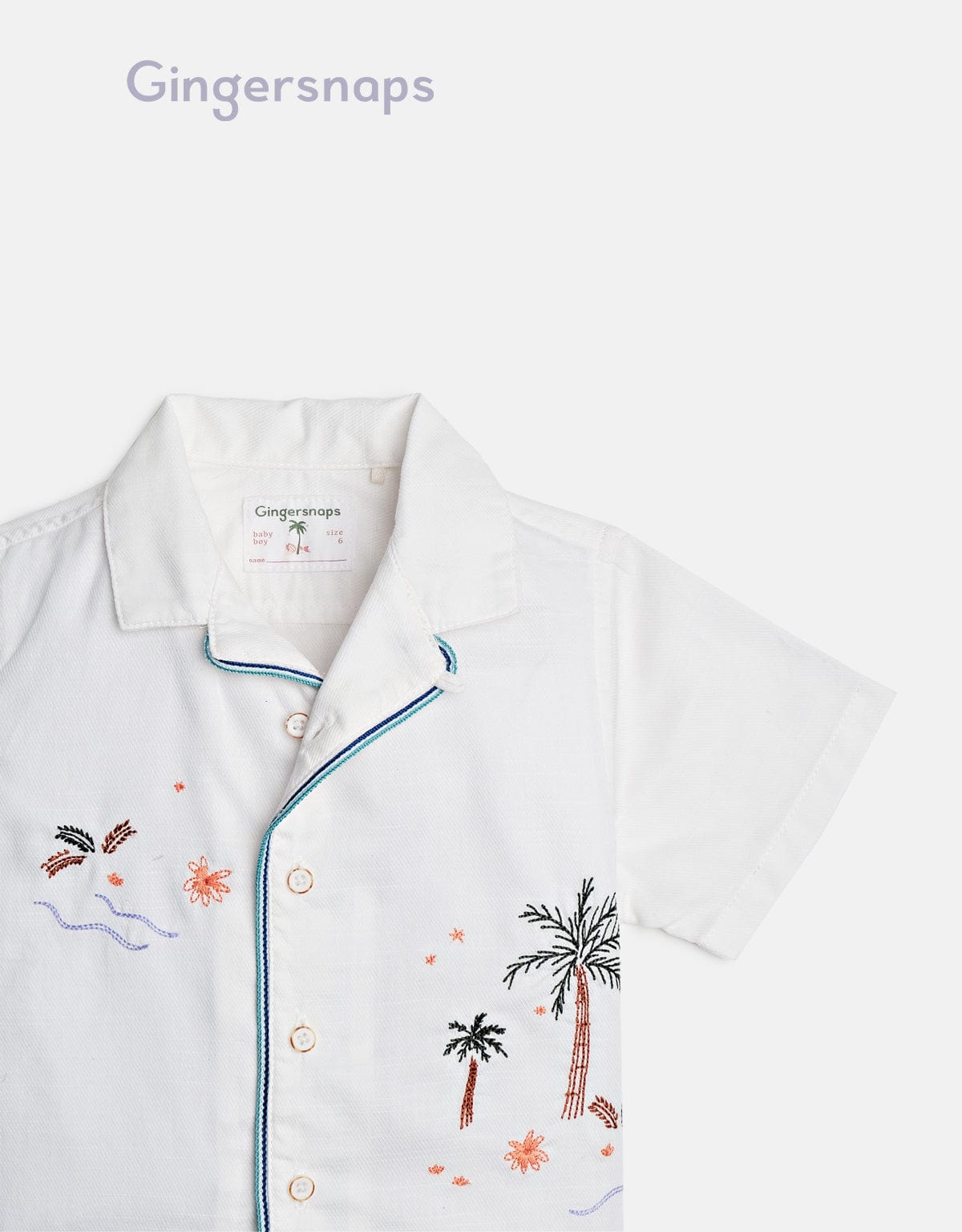 جينجرسنابس قميص اطفال أولادي مزين بنقشات أبيض