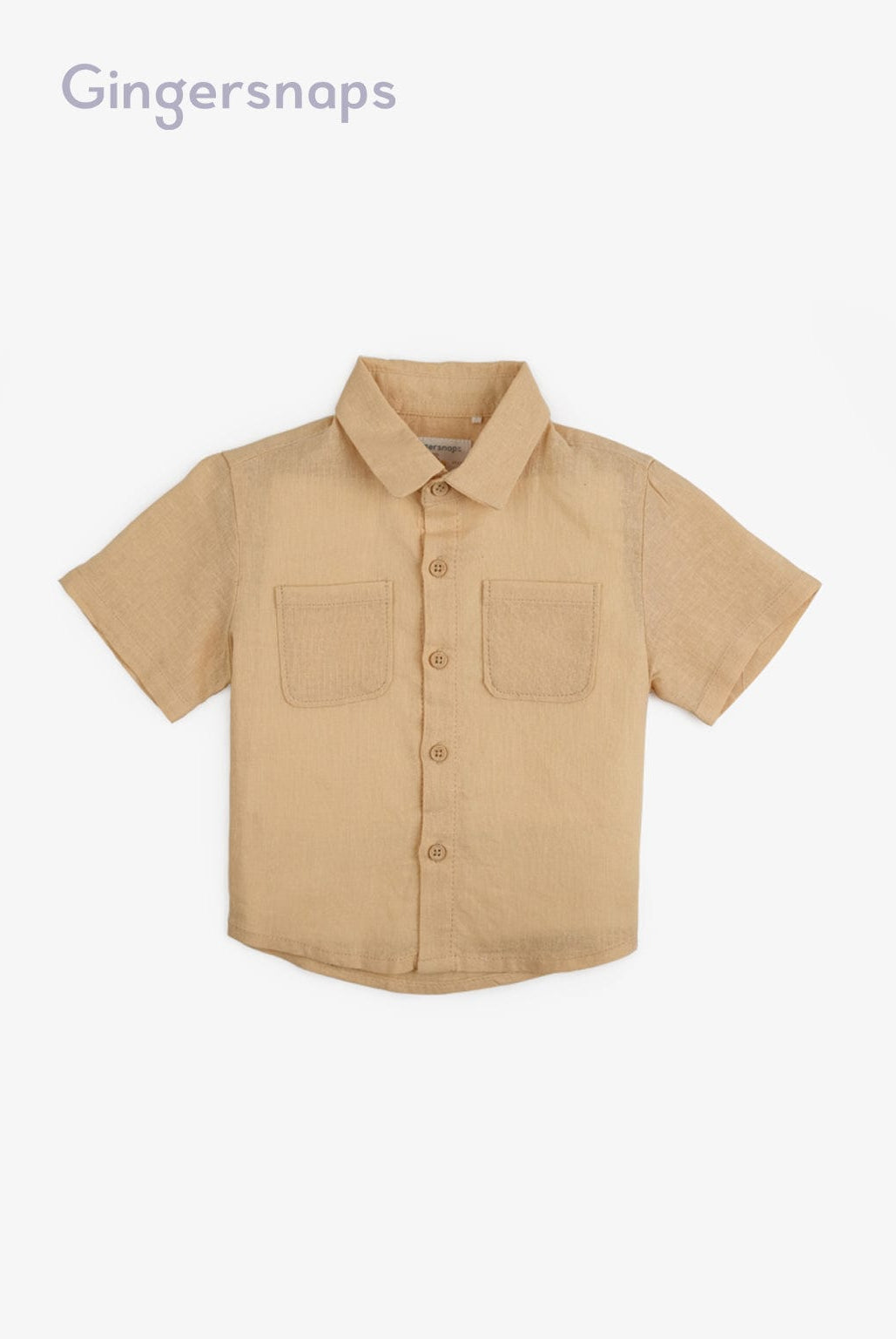 جينجرسنابس قميص سادة بجيوب أمامية نص كم أطفال أصفر